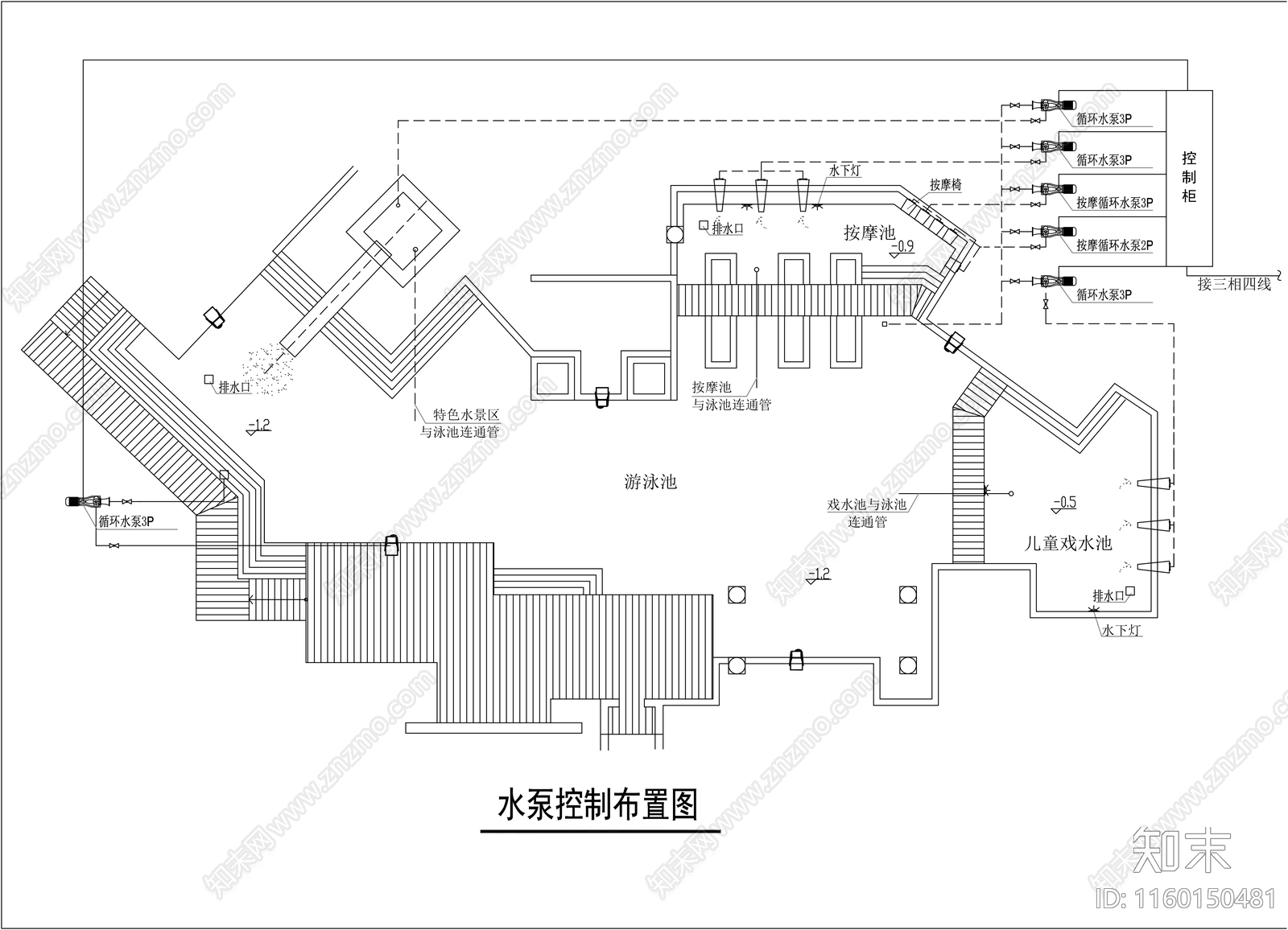 泳池水电布置图cad施工图下载【ID:1160150481】