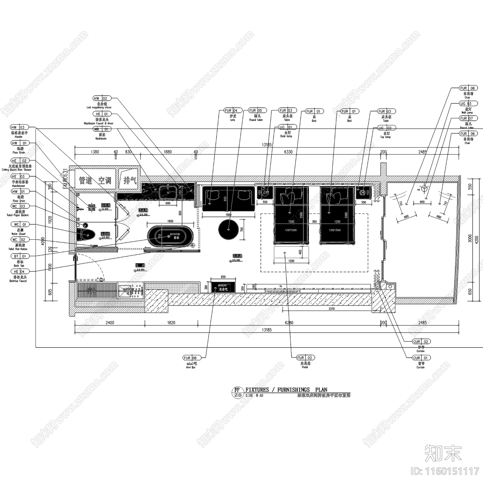抚仙湖莎梅温德姆花园酒店客房大床房双床房套房样板间室内工装CAcad施工图下载【ID:1160151117】