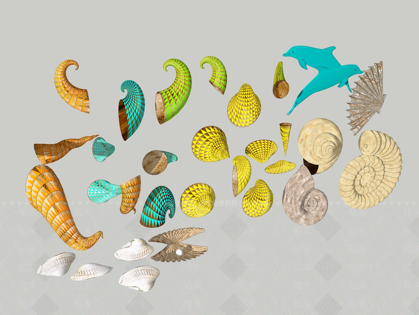 贝壳海螺蜗牛壳雕塑小品SU模型下载【ID:1160153753】