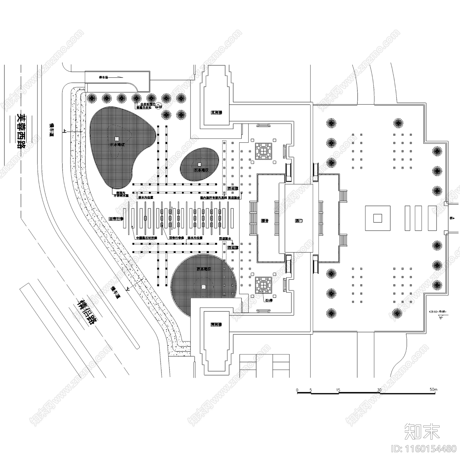 中式长安大唐芙蓉园古建筑规划cad施工图下载【ID:1160154480】