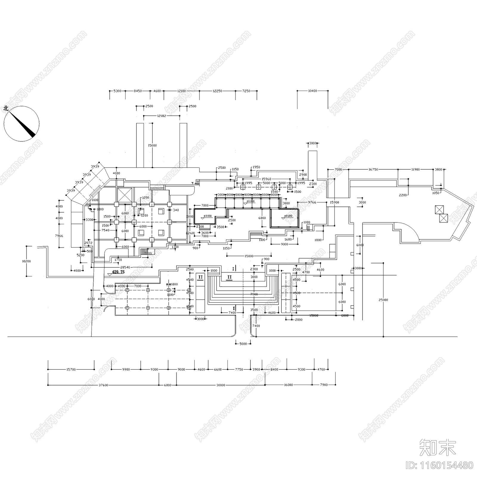 中式长安大唐芙蓉园古建筑规划cad施工图下载【ID:1160154480】