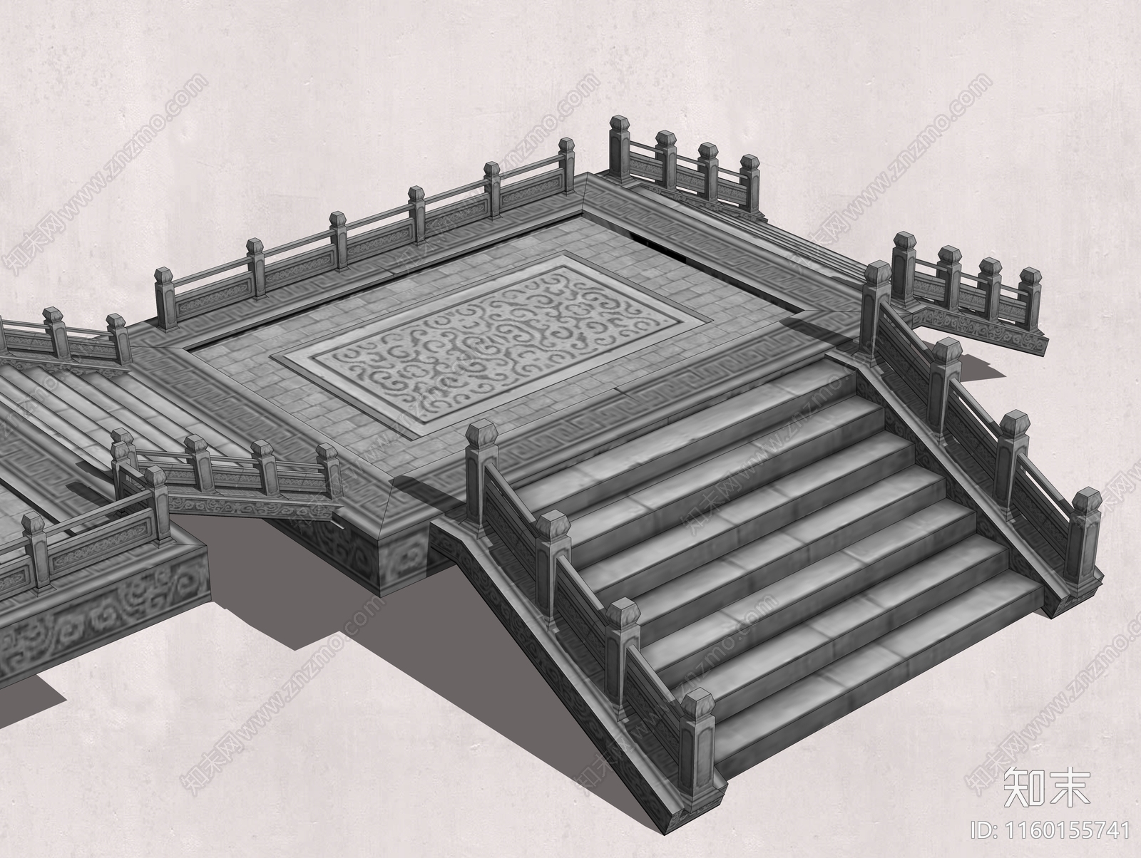中式古典石砌栏杆台阶SU模型下载【ID:1160155741】