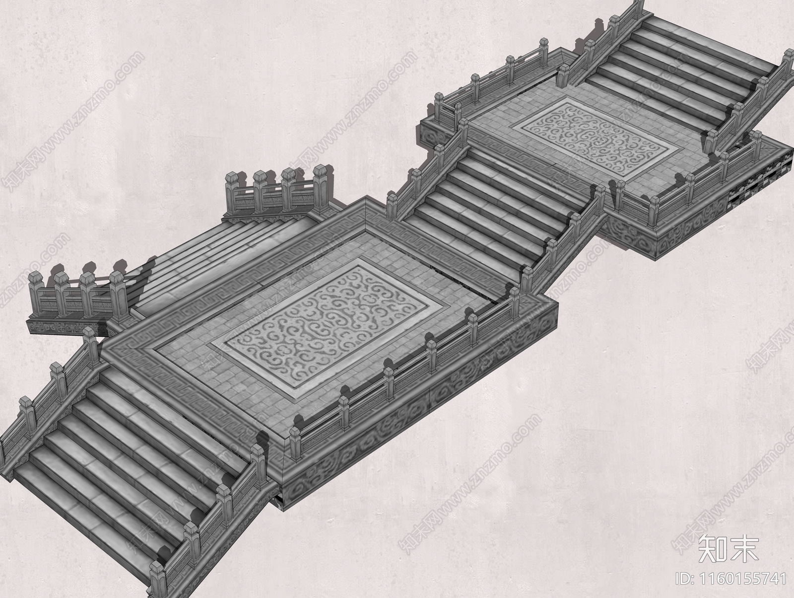 中式古典石砌栏杆台阶SU模型下载【ID:1160155741】