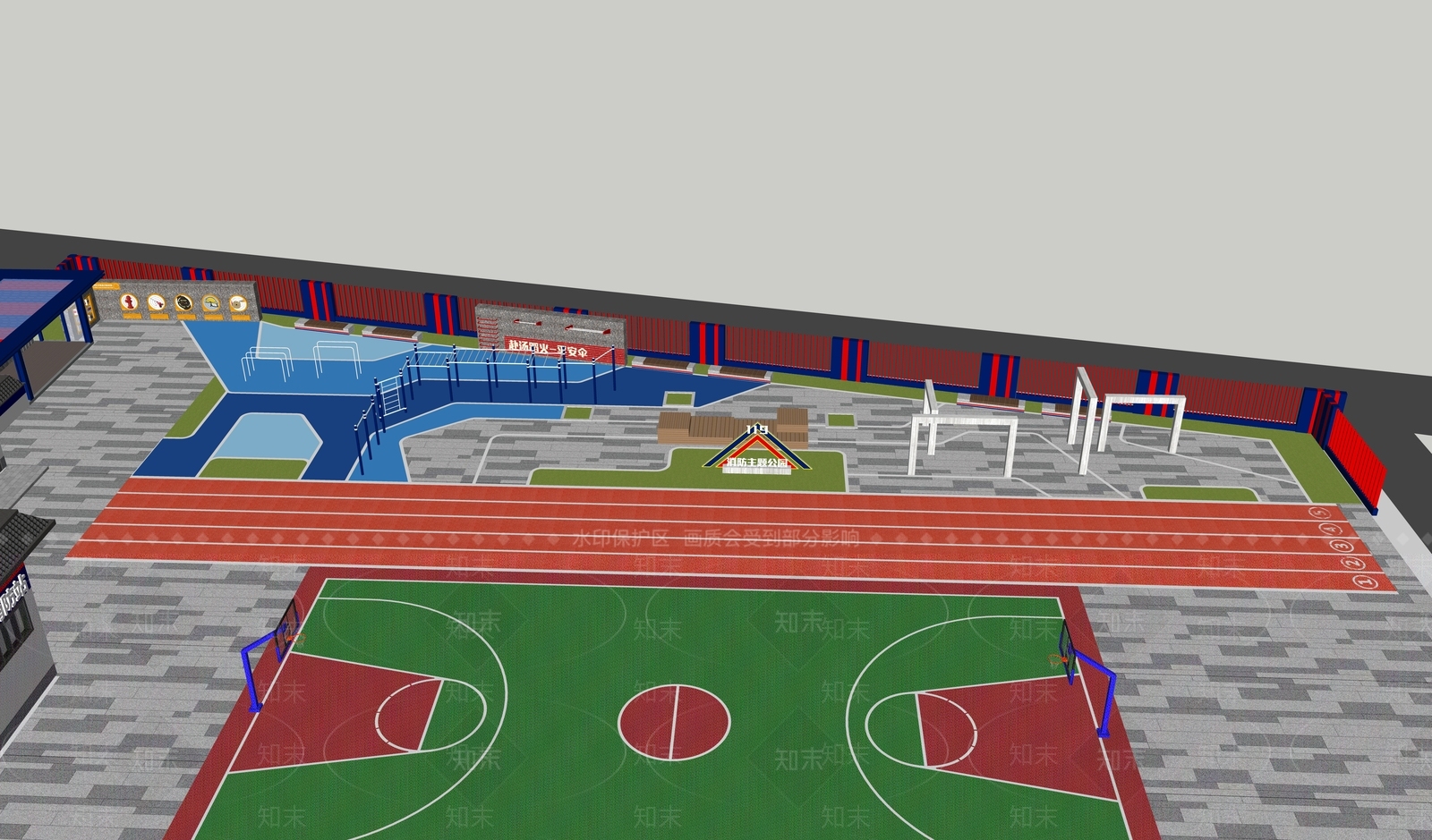 现代消防主题公园SU模型下载【ID:1160159542】