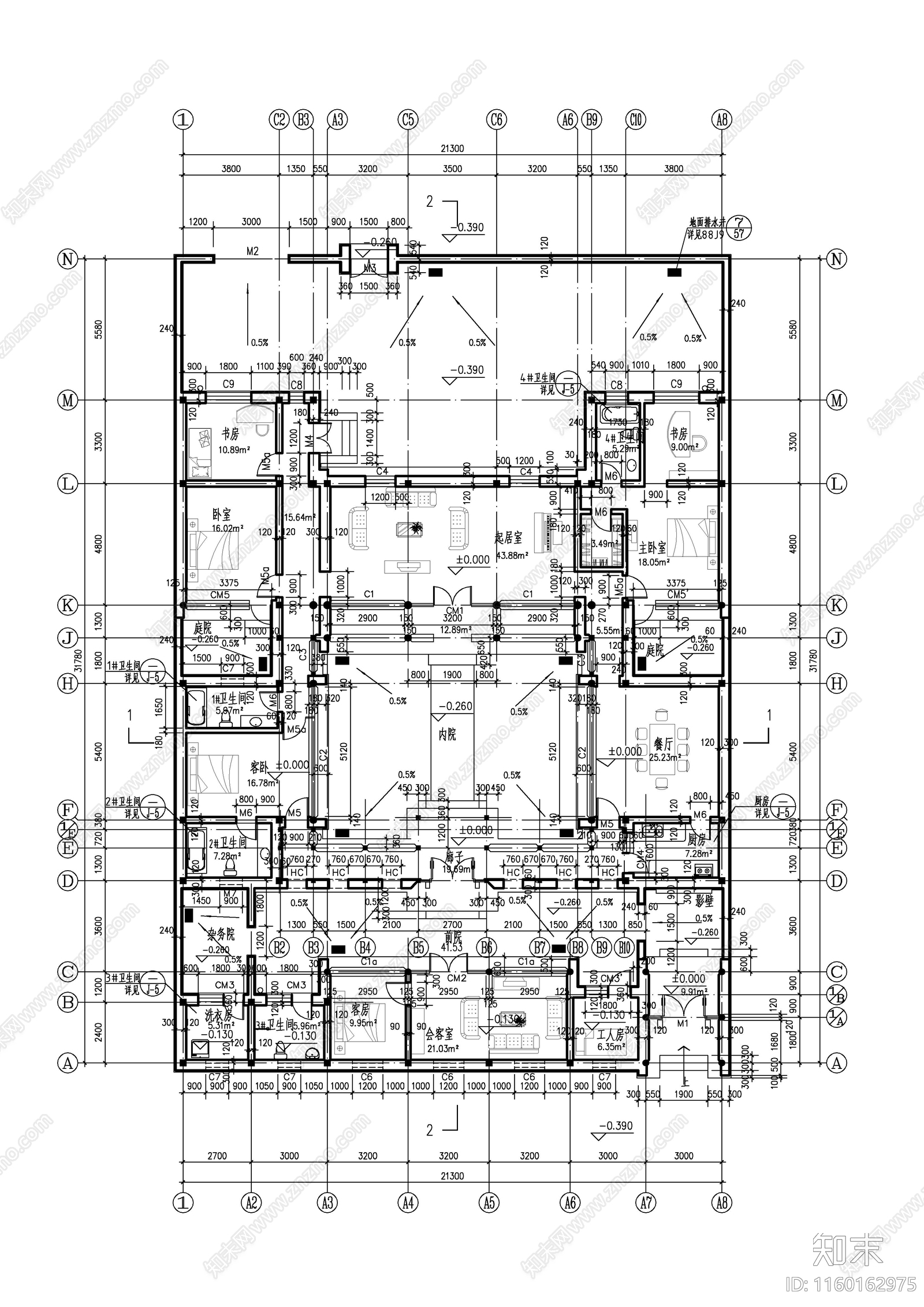 四合院住宅cad施工图下载【ID:1160162975】