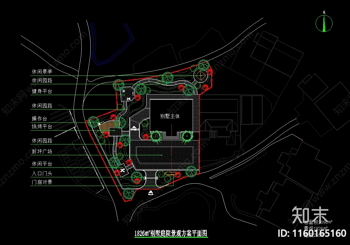 1826㎡别墅庭院景观方案cad施工图下载【ID:1160165160】