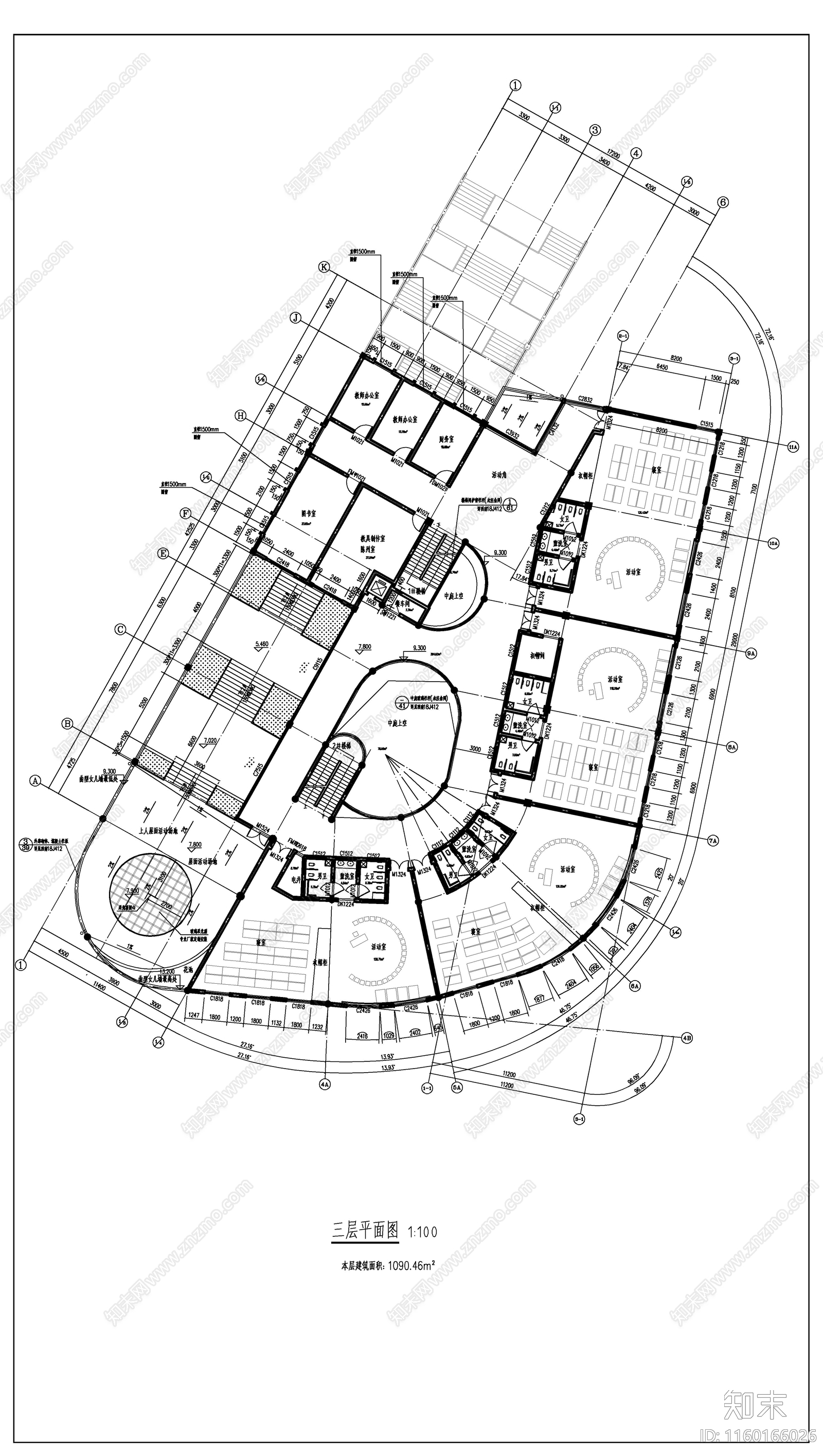 现代简约风格弧形四层幼儿园建施图cad施工图下载【ID:1160166026】