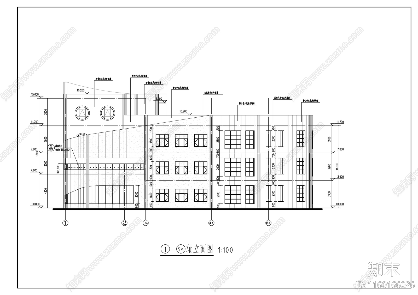 现代简约风格弧形四层幼儿园建施图cad施工图下载【ID:1160166026】