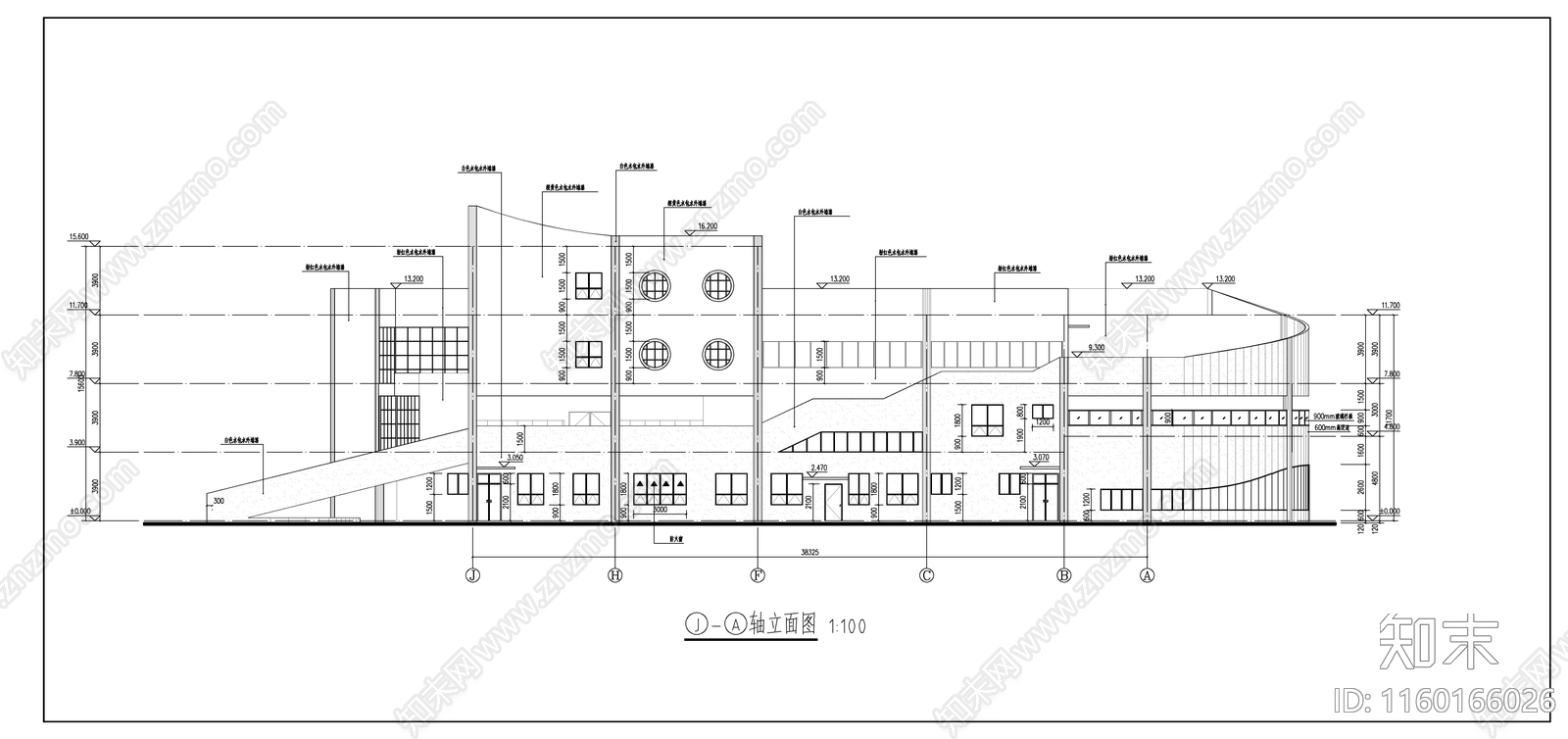 现代简约风格弧形四层幼儿园建施图cad施工图下载【ID:1160166026】