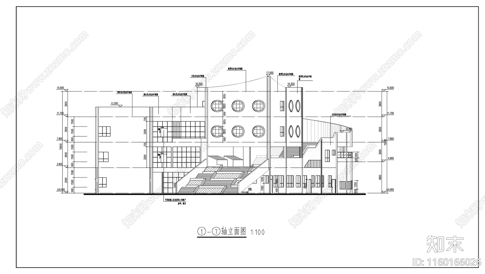 现代简约风格弧形四层幼儿园建施图cad施工图下载【ID:1160166026】