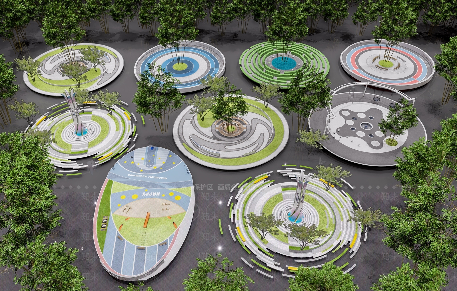 现代圆形口袋公园广场景观3D模型下载【ID:1160166753】