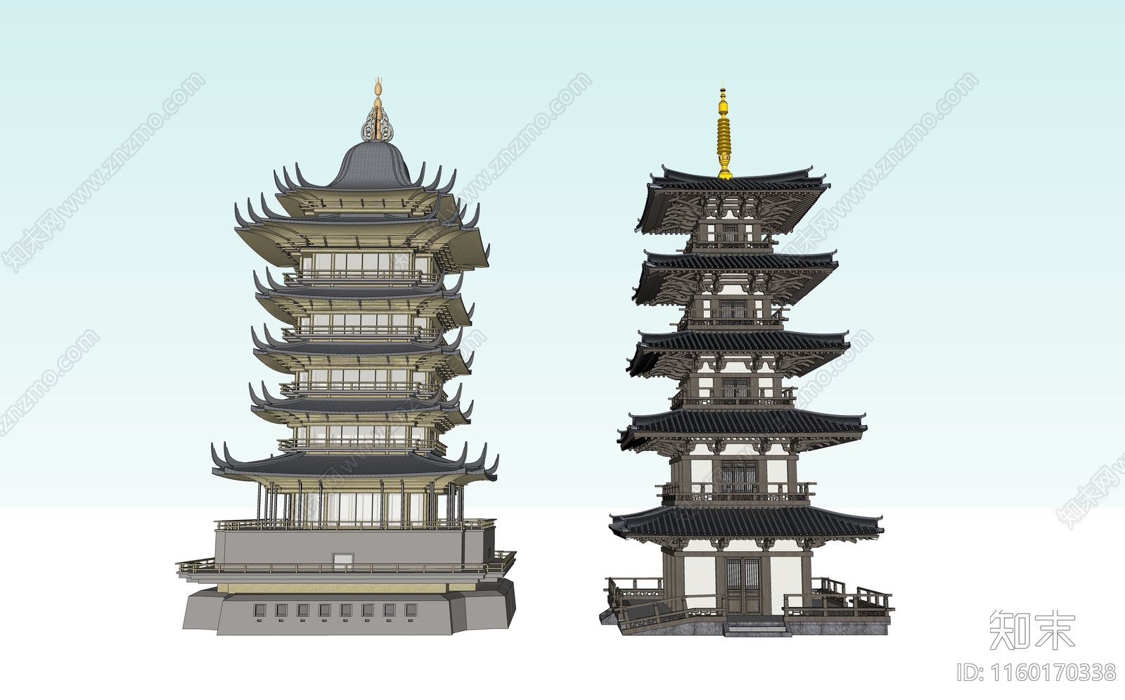 中式塔建筑SU模型下载【ID:1160170338】