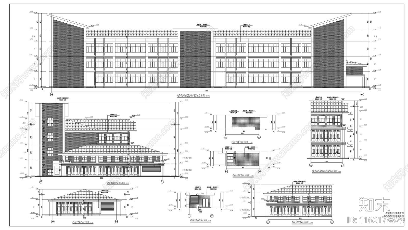 现代新中式风格三层高级幼儿园建施图cad施工图下载【ID:1160173829】