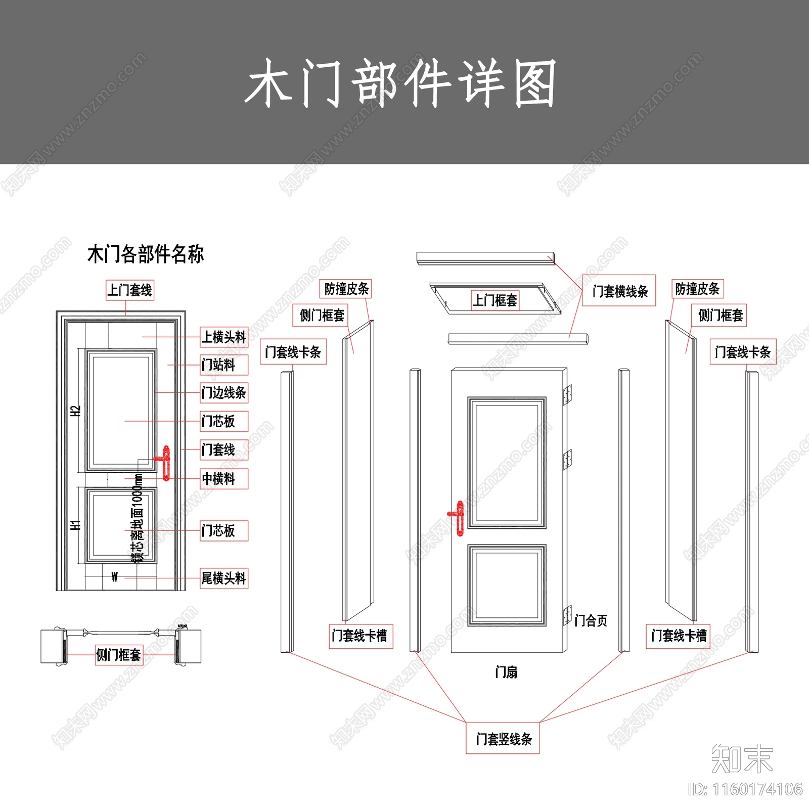 木门部件详图施工图下载【ID:1160174106】