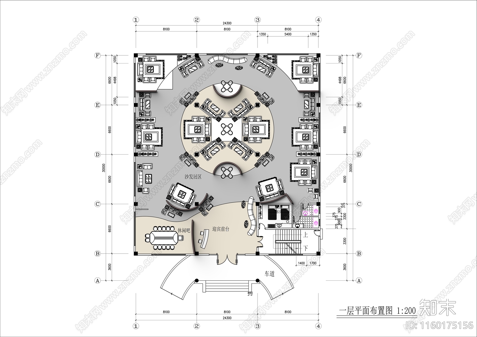 1200㎡两层家具专卖店展厅平面布置图cad施工图下载【ID:1160175156】