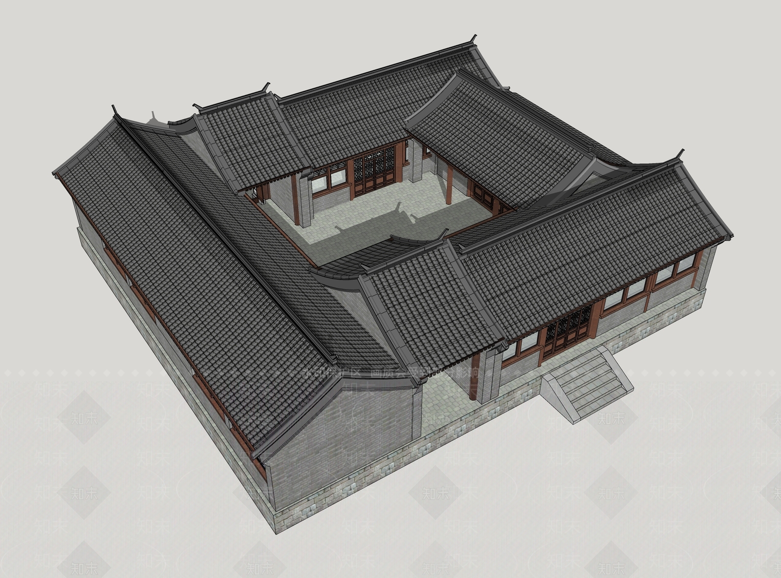 中式乡村四合院SU模型下载【ID:1160191087】