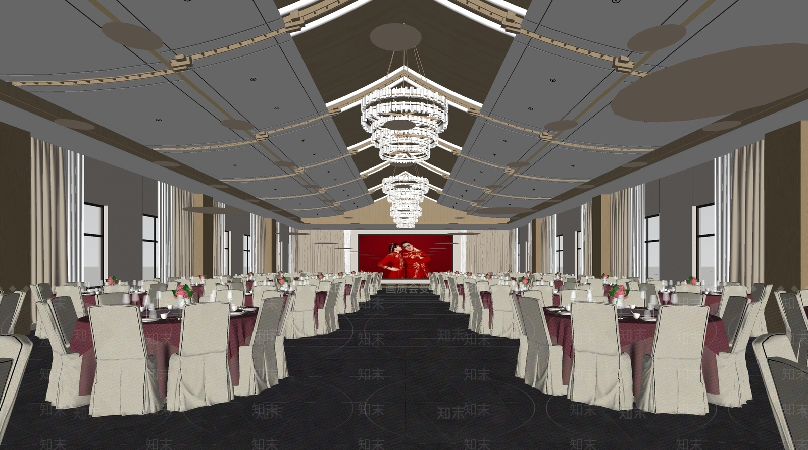 新中式酒店宴会厅SU模型下载【ID:1160193902】