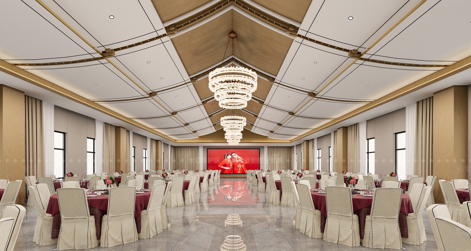 新中式酒店宴会厅SU模型下载【ID:1160193902】