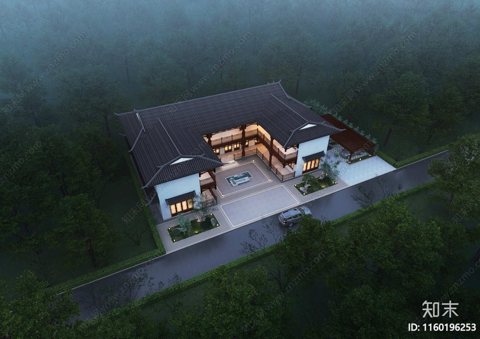 新中式古建别墅3D模型下载【ID:1160196253】