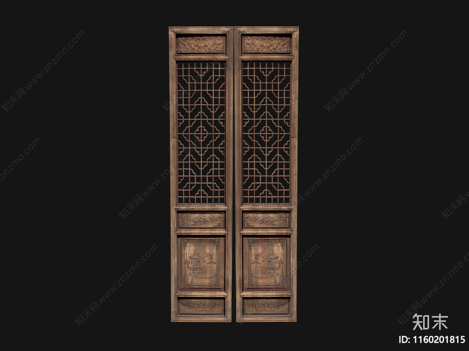 中式造型旧木门3D模型下载【ID:1160201815】