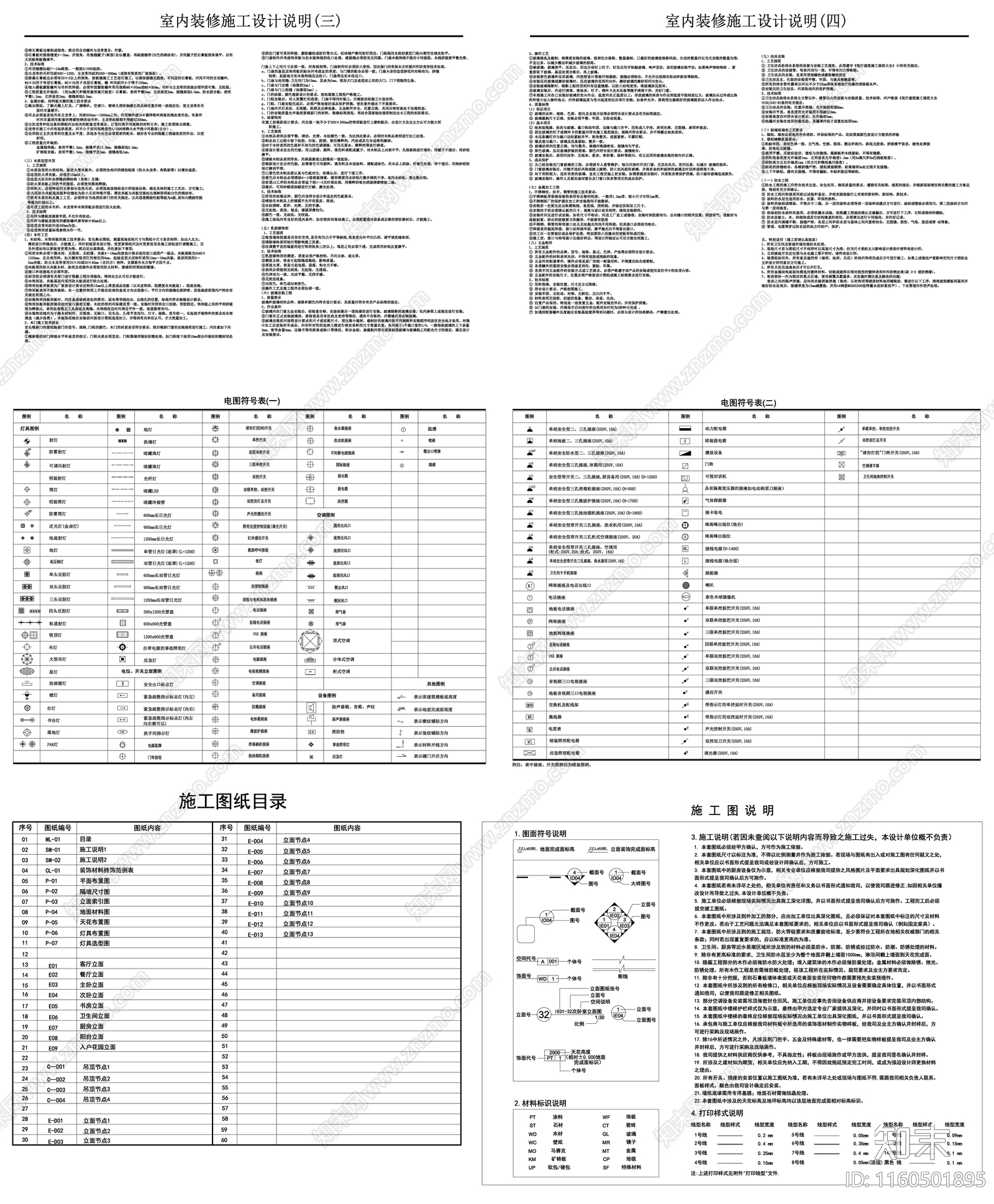 家装施工材料表说明目录图例说明素材cad施工图下载【ID:1160501895】