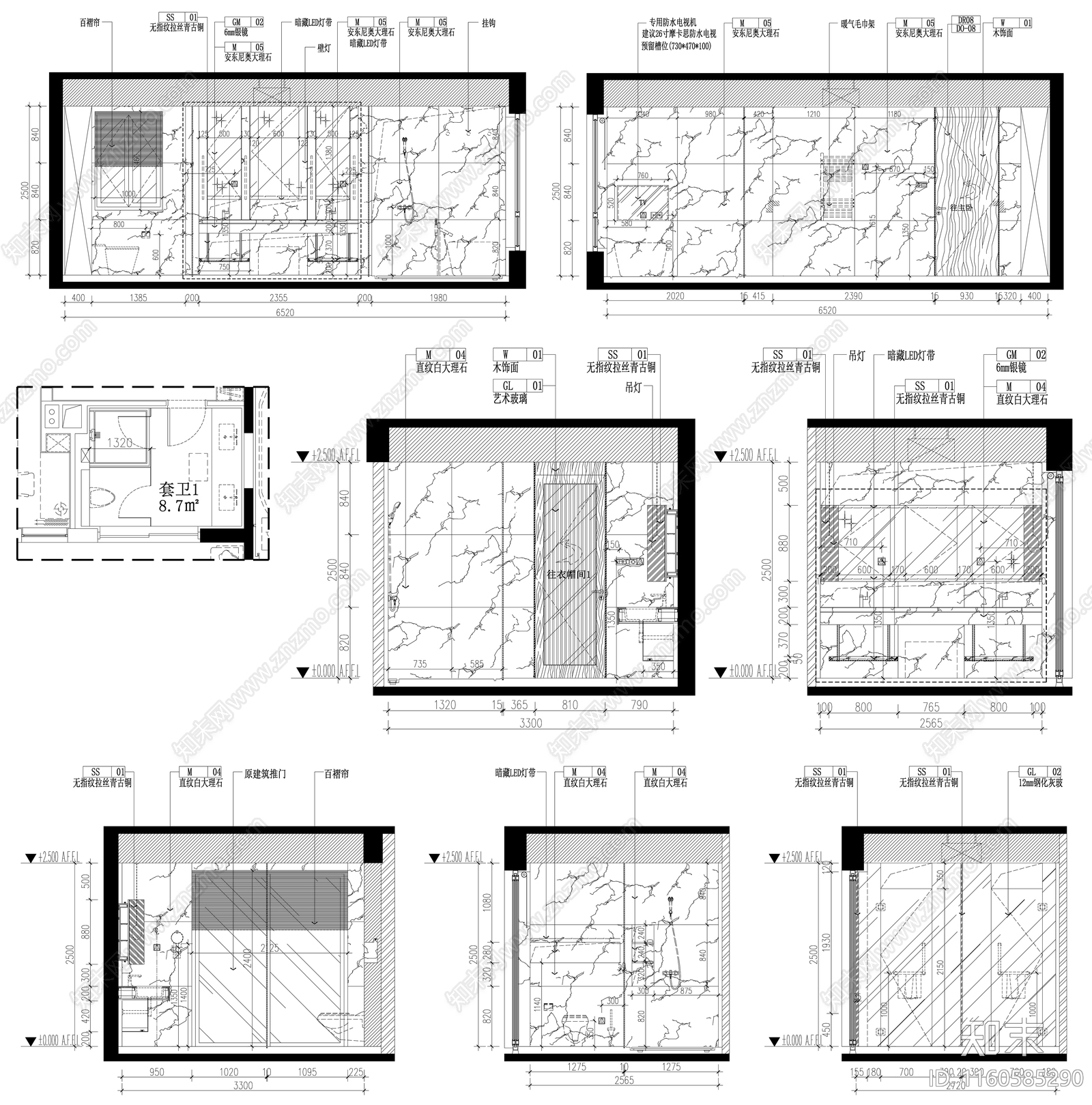 家装卫生间厕所设计素材cad施工图下载【ID:1160585290】