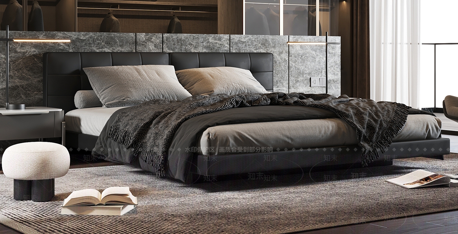现代暗黑风家居卧室3D模型下载【ID:1160208830】