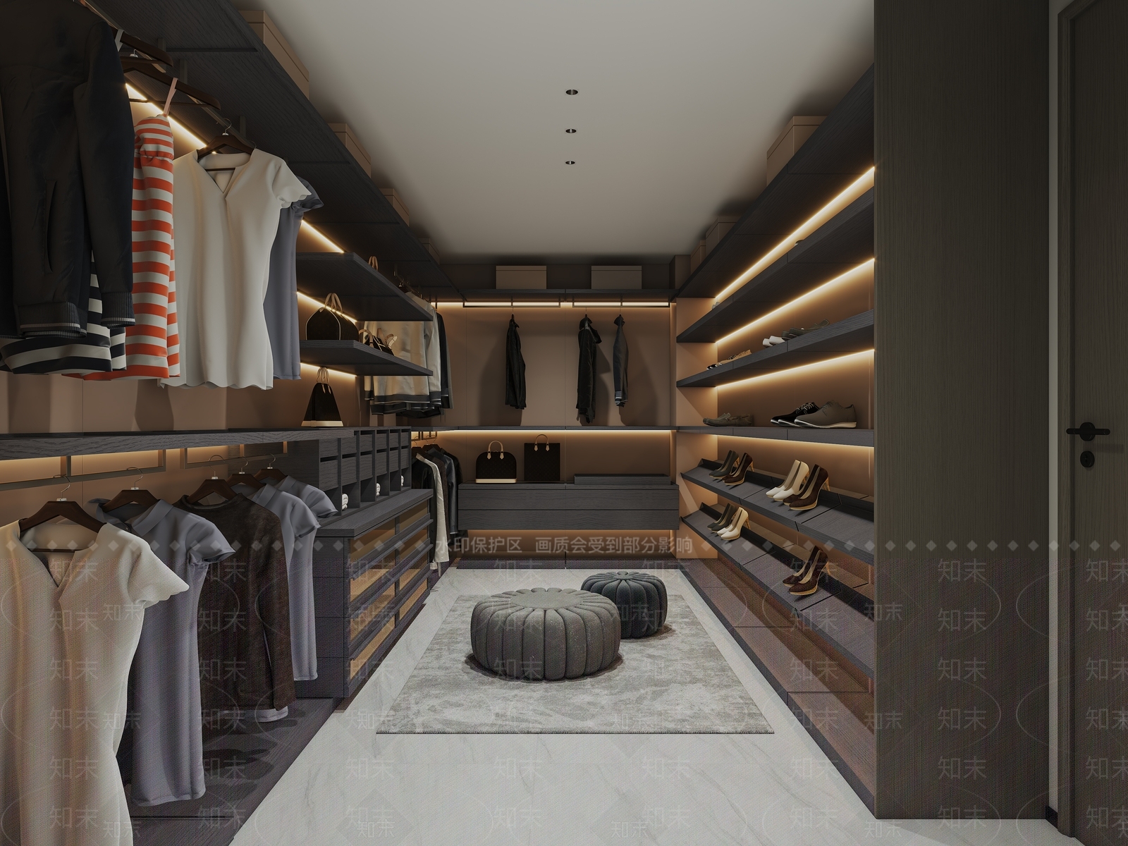 现代暗黑衣帽间3D模型下载【ID:1160212551】
