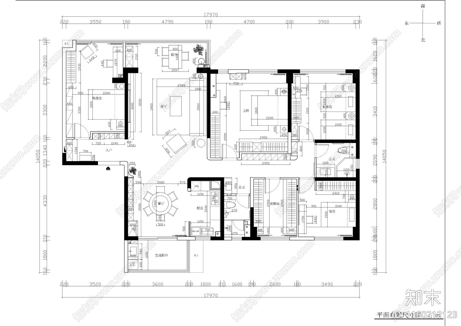 190平极简风格家装室cad施工图下载【ID:1160212123】