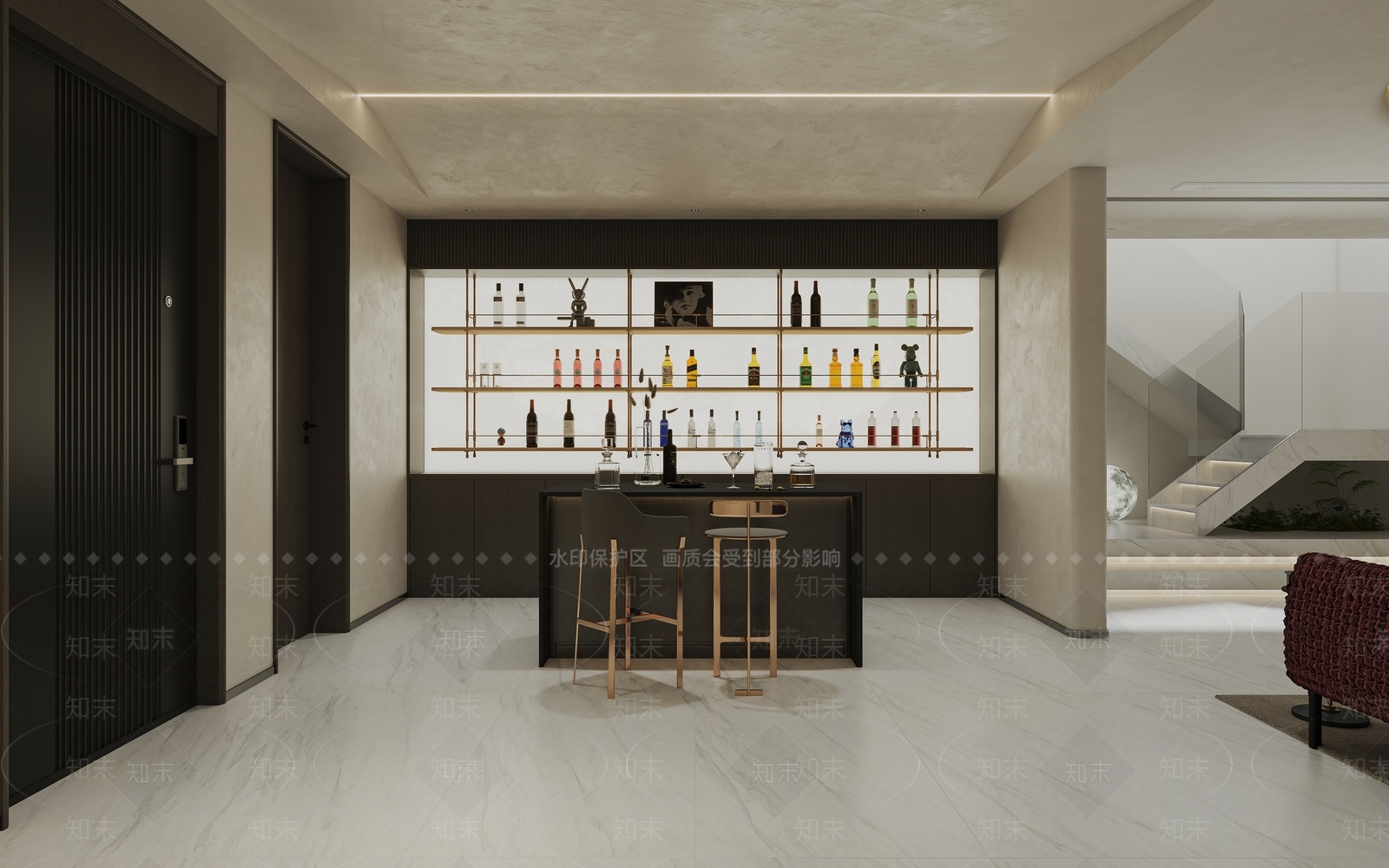 嵌入式金属酒架酒馆3D模型下载【ID:1227498300】