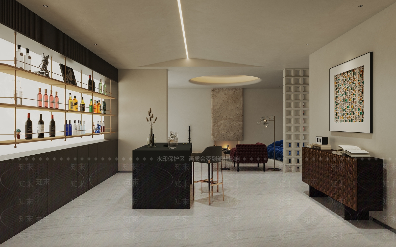 嵌入式金属酒架酒馆3D模型下载【ID:1227498300】