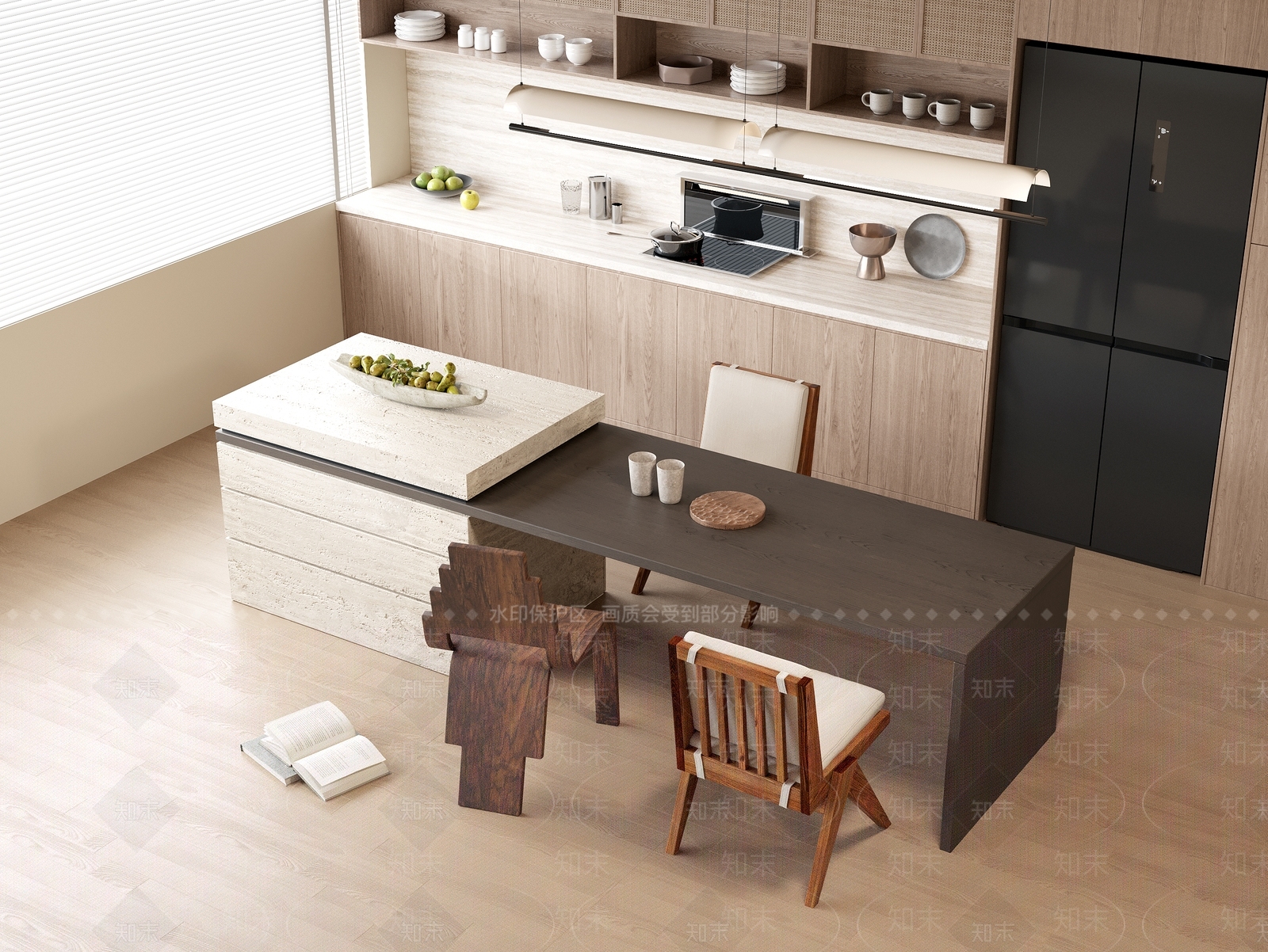 茶桌椅3D模型渲染效果图