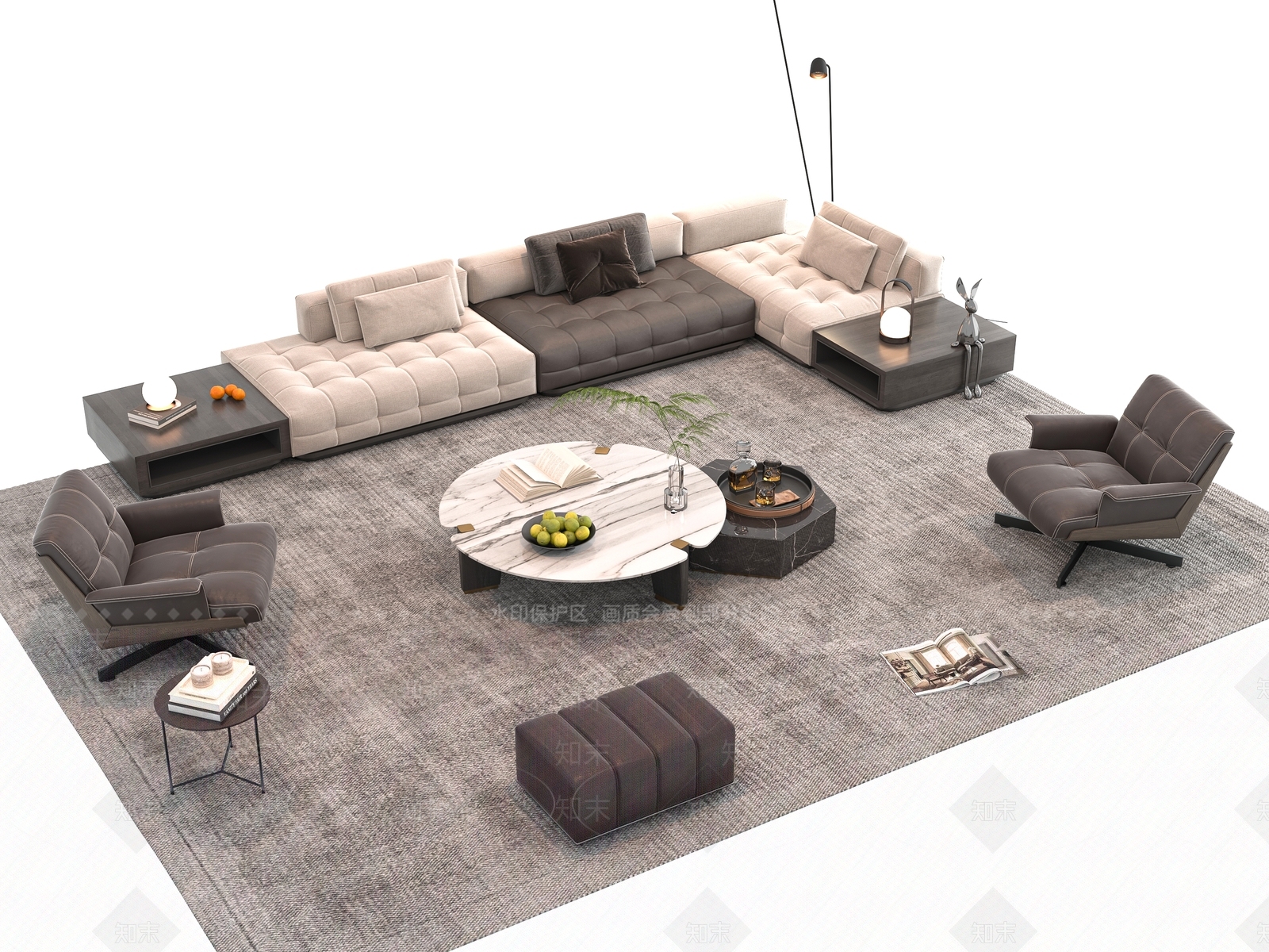 Minotti现代沙发茶几组合3D模型下载【ID:1160220582】_知末3d模型网