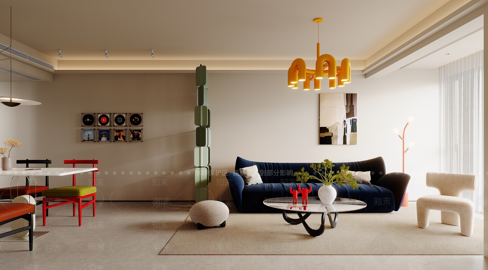 现代奶油多巴胺风格客厅3D模型下载【ID:1160225264】