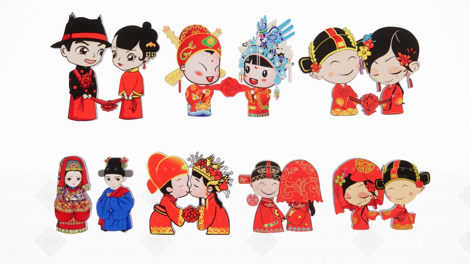 2D中式婚礼新人人物婚庆剪影SU模型下载【ID:1160226379】