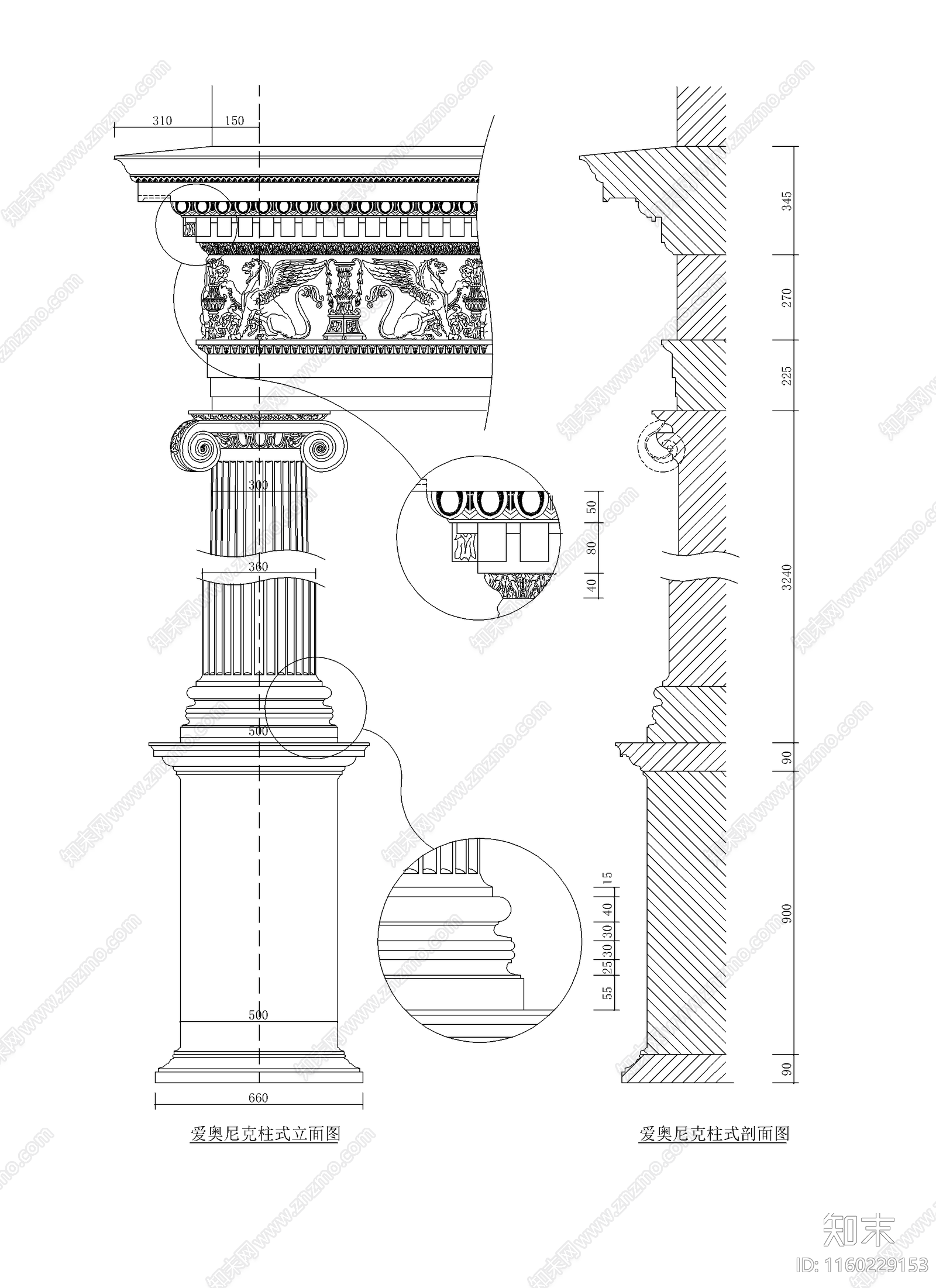 建筑常用西式柱cad施工图下载【ID:1160229153】