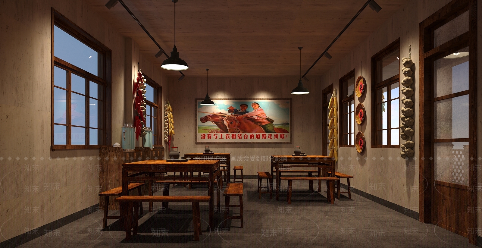 现代怀旧农村主题包间3D模型下载【ID:1160230624】