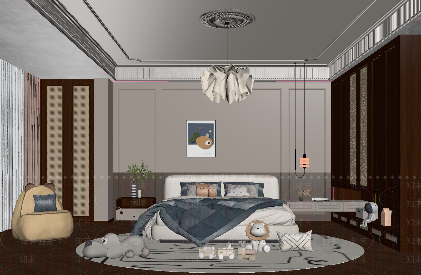中古风侘寂风男孩房SU模型下载【ID:1160232035】
