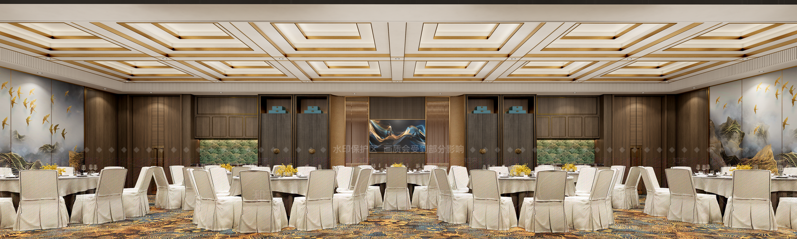 新中式酒店宴会厅SU模型下载【ID:1160233475】