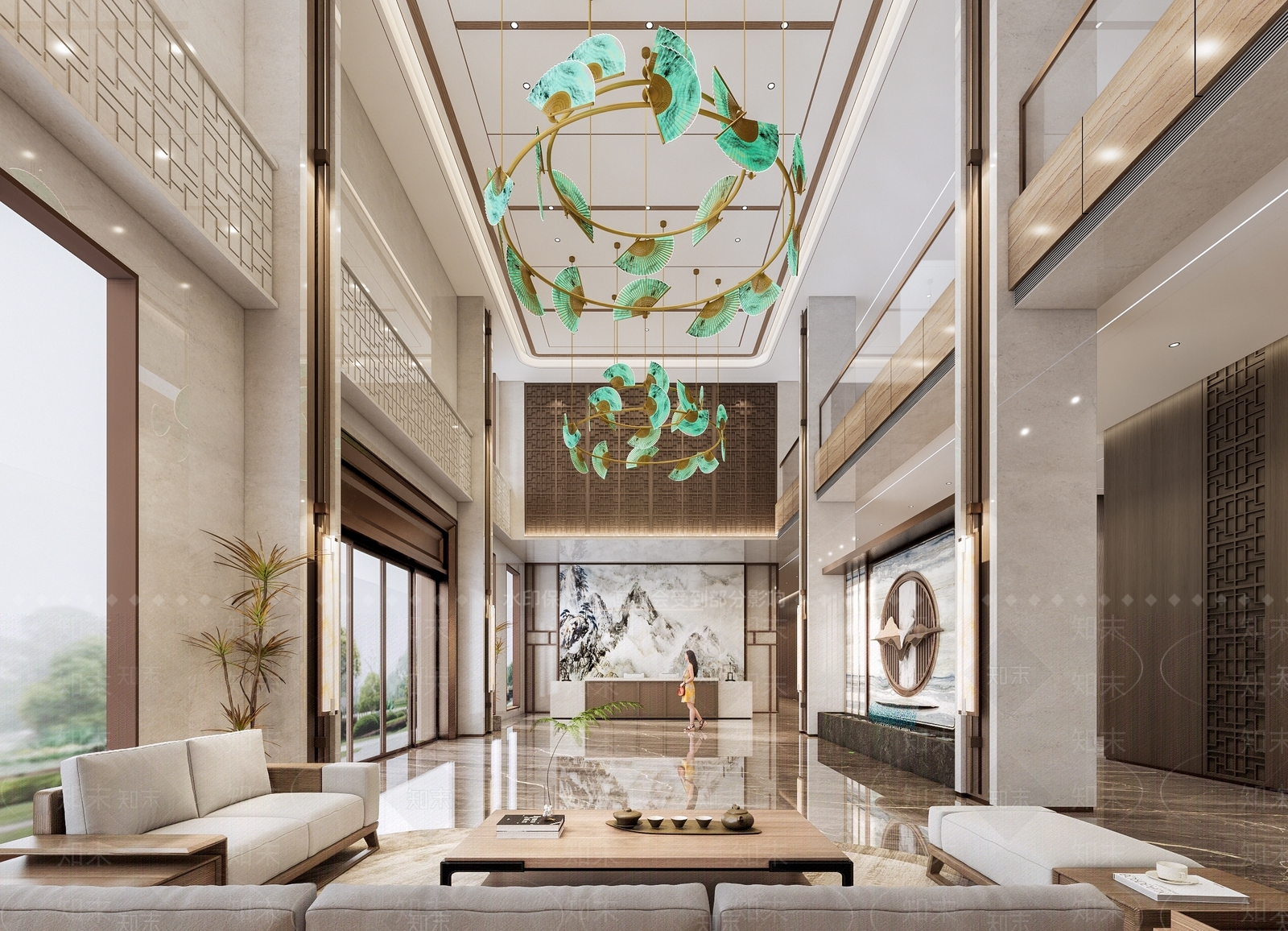 新中式酒店大堂SU模型下载【ID:1160234828】