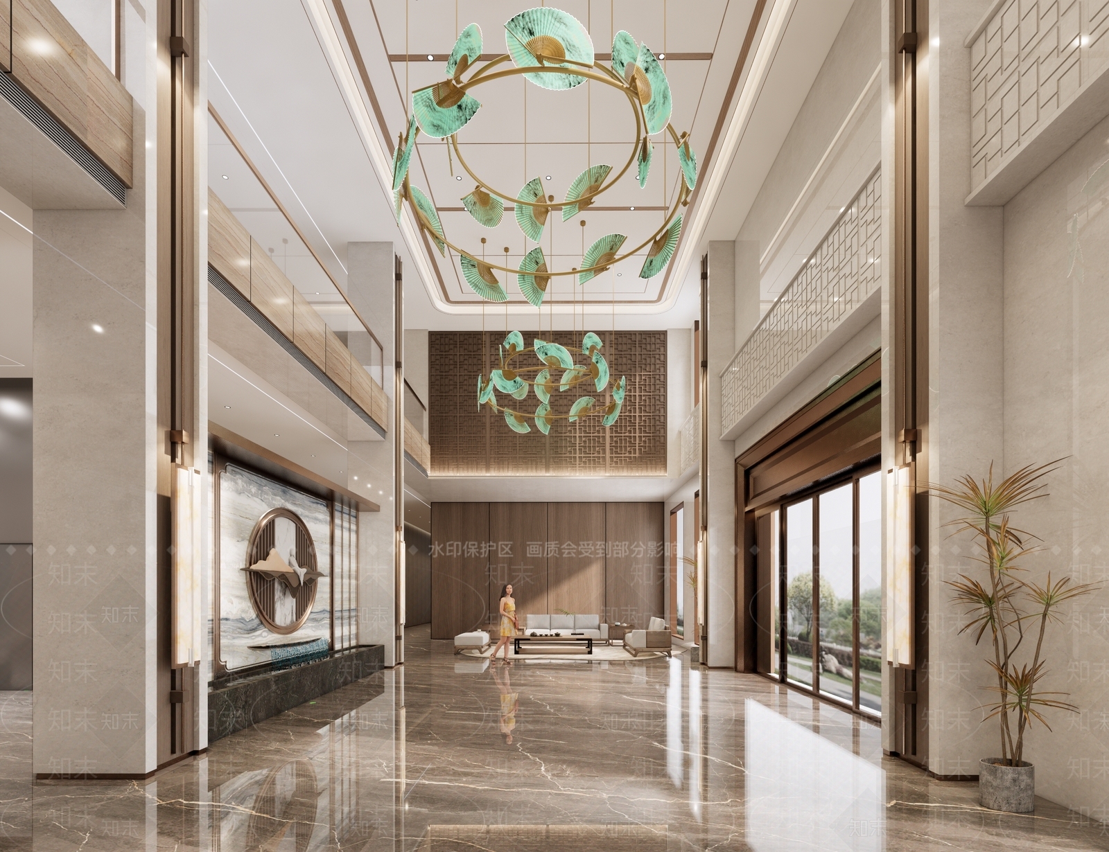 新中式酒店大堂SU模型下载【ID:1160234828】