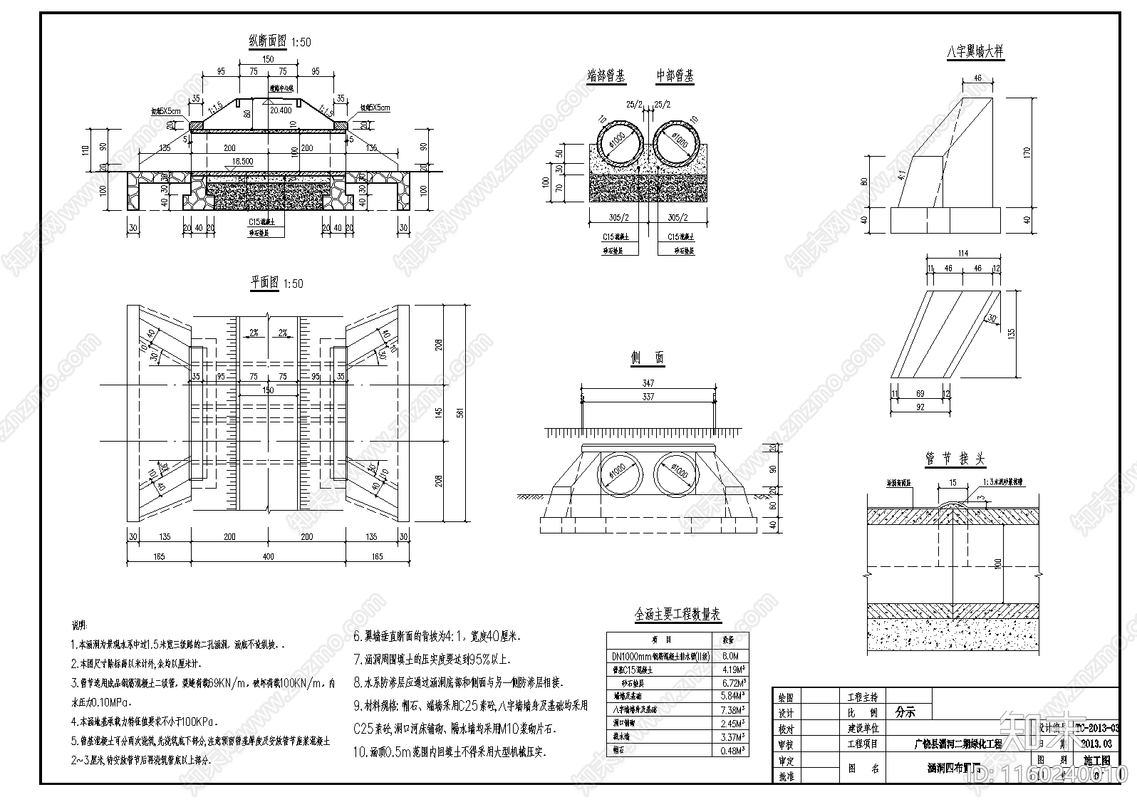 景观三级道路过水管涵cad施工图下载【ID:1160240010】