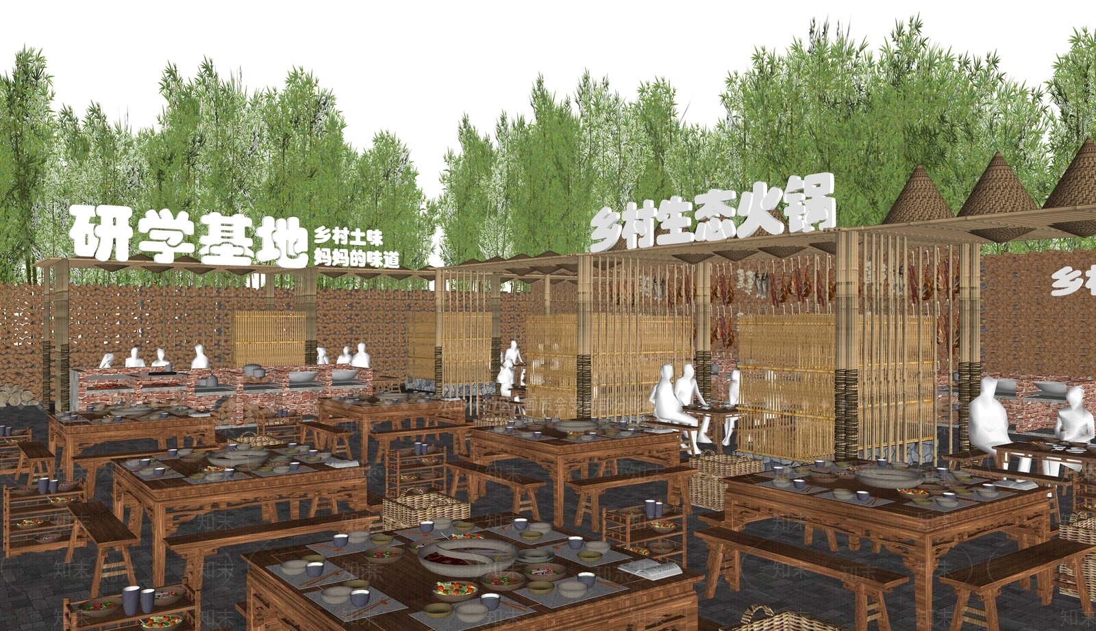 新中式园林火锅庭院SU模型下载【ID:1160243842】
