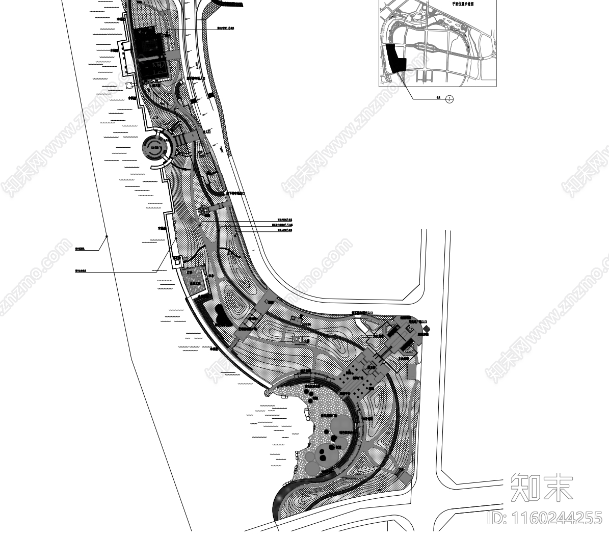 中式文化特色的大型城市滨水风光带景观工程cad施工图下载【ID:1160244255】