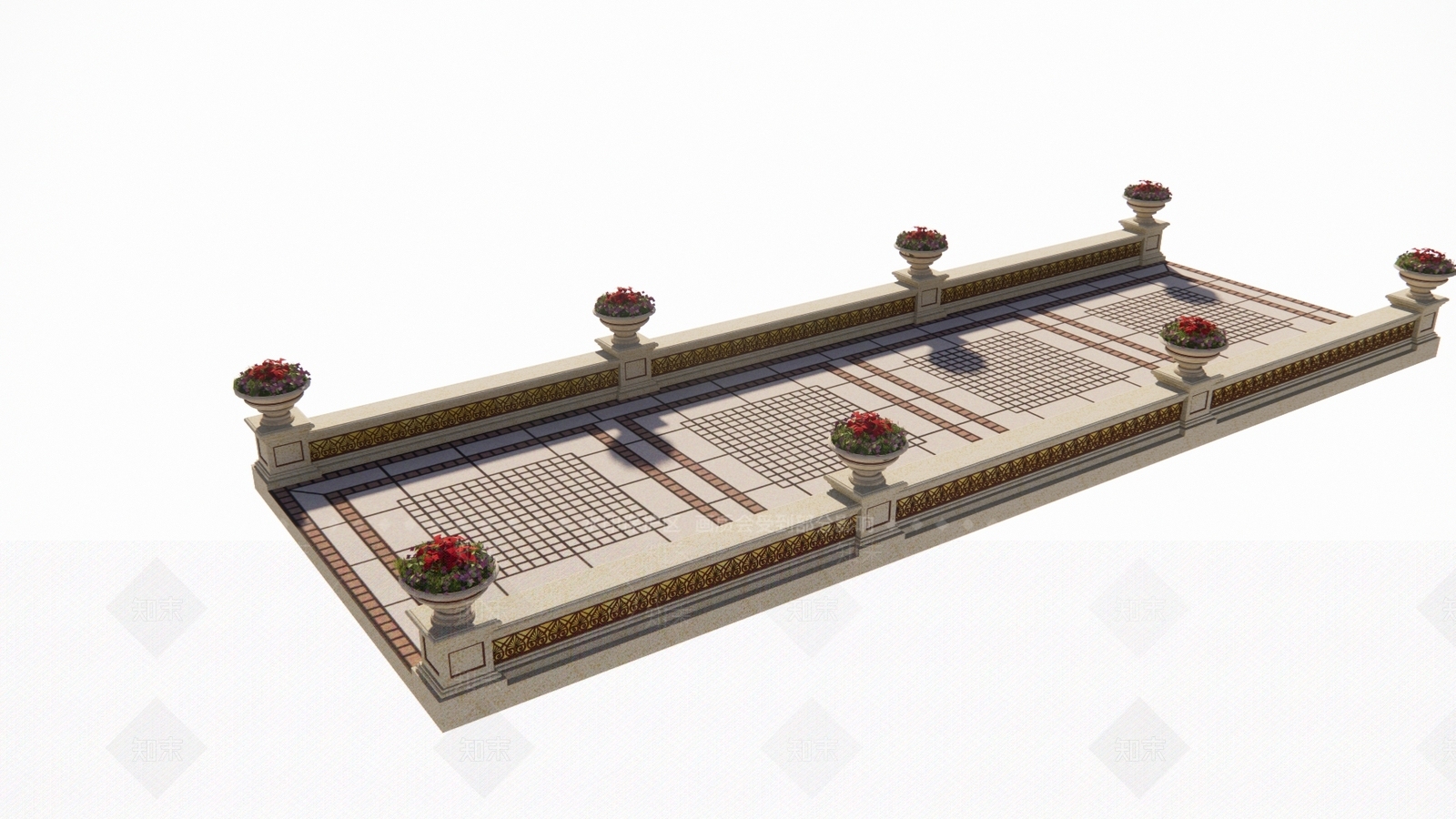 特色花盆景观桥SU模型下载【ID:1160248795】