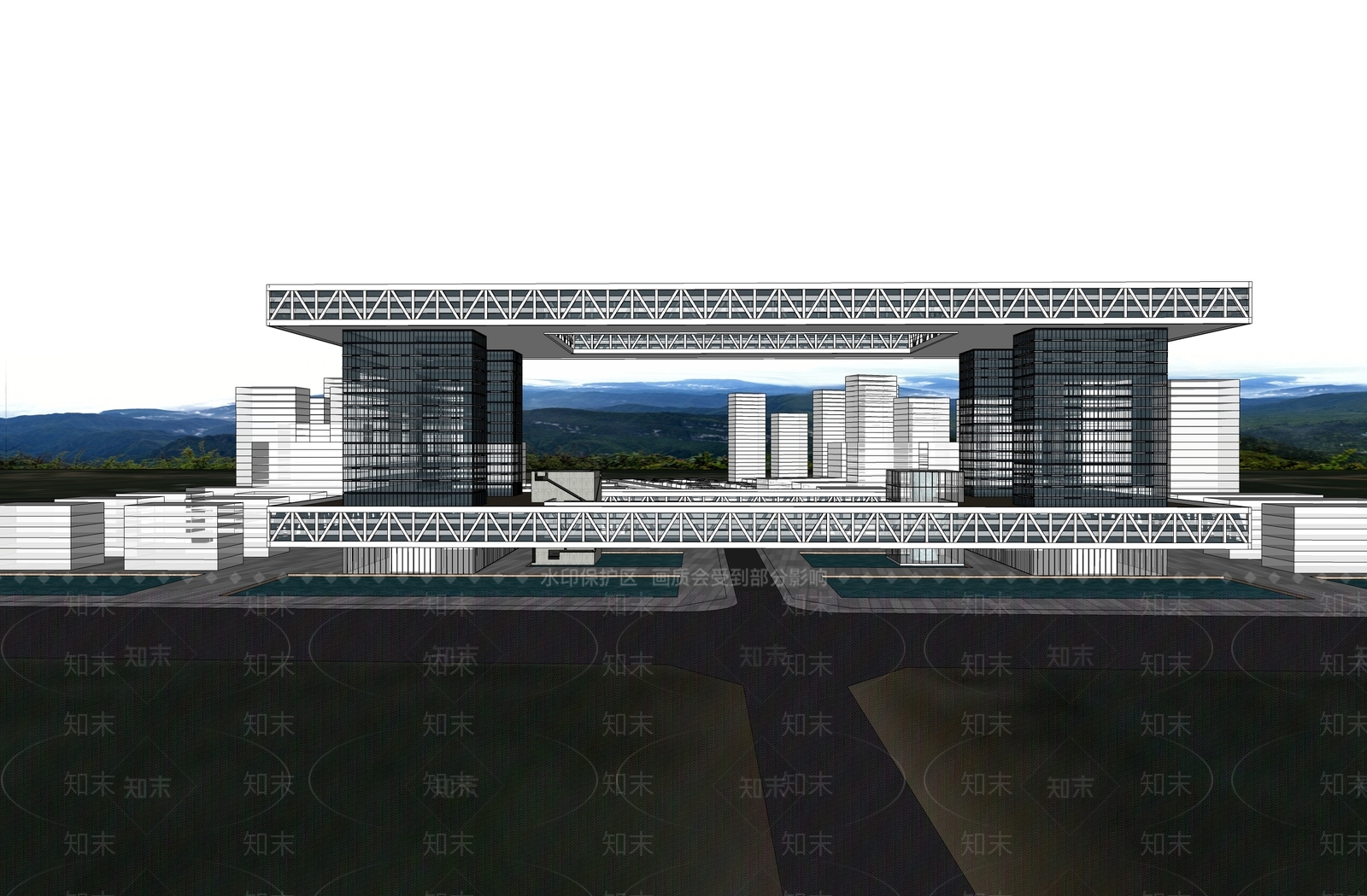 18现代高层办公高空连接SU模型下载【ID:1160254083】
