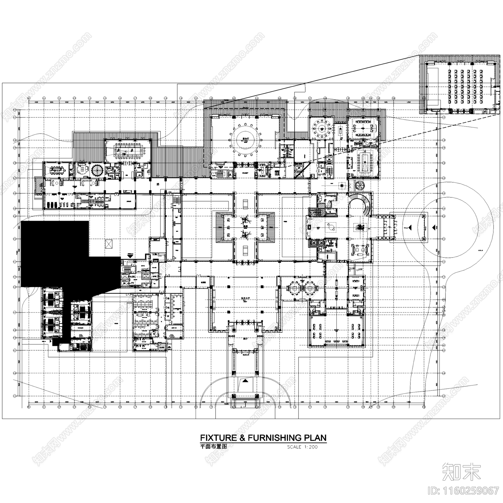 新中式西安丝路国际生态园林酒店室内工装cad施工图下载【ID:1160259067】