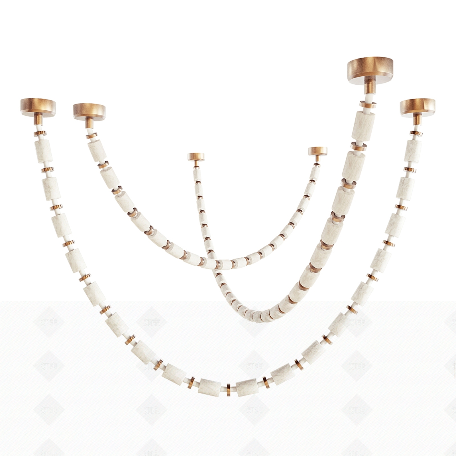 现代金属石头长条吊灯3D模型下载【ID:1160259740】