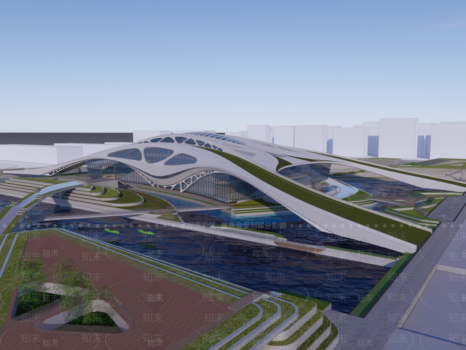 现代文教建筑艺术公园艺术展览馆建筑SU模型下载【ID:1160260862】