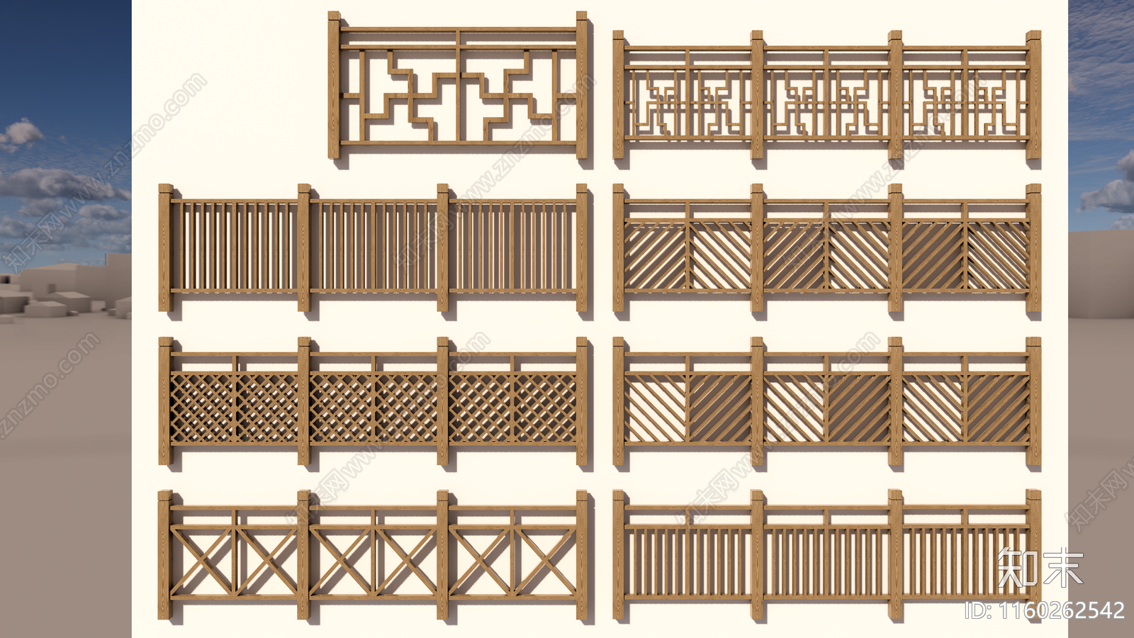 新中式木围栏SU模型下载【ID:1160262542】